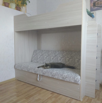 Кровать двухъярусная с диваном (Беленый дуб) в Вьюнах - vyuny.mebel54.com | фото