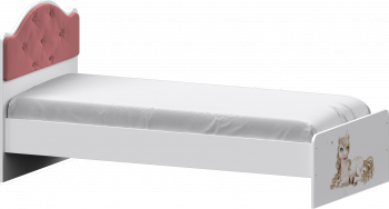 Кровать Каспер с мягкой спинкой и фотопечатью (800х1900)Белый/Светло-розовый в Вьюнах - vyuny.mebel54.com | фото