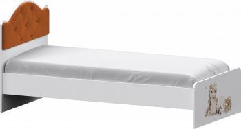 Кровать Каспер с мягкой спинкой и фотопечатью (900х1900)Белый/Оранжевый в Вьюнах - vyuny.mebel54.com | фото