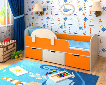Кровать Малыш-мини с бортиком Дуб молочный/Оранжевый в Вьюнах - vyuny.mebel54.com | фото