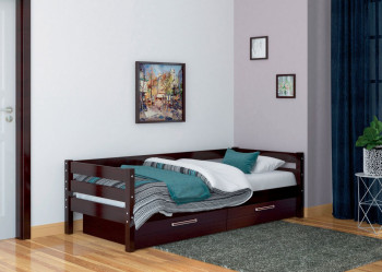 Кровать одинарная ГЛОРИЯ из массива сосны  900*2000 (Орех Тёмный) в Вьюнах - vyuny.mebel54.com | фото