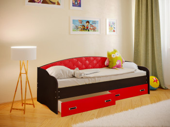 Кровать Софа-8 с мягкой спинкой (900х1900) Венге/Красный в Вьюнах - vyuny.mebel54.com | фото