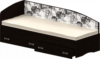 Кровать Софа-9 с мягкой спинкой с рисунком Милана (900х1900) Венге в Вьюнах - vyuny.mebel54.com | фото