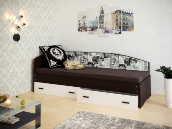 Кровать Софа-9 с мягкой спинкой с рисунком Милана (900х2000) Венге/Белый в Вьюнах - vyuny.mebel54.com | фото