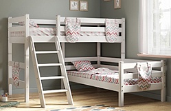 Кровать Соня вариант 8 угловая с наклонной лестницей Белый полупрозрачный в Вьюнах - vyuny.mebel54.com | фото