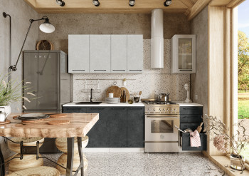 Кухонный гарнитур Нувель 1800мм белый/бетон белый/бетон черный в Вьюнах - vyuny.mebel54.com | фото