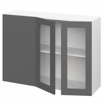 Норд ШВУПС 1000 Шкаф верхний угловой со стеклом (Софт черный/корпус Белый) в Вьюнах - vyuny.mebel54.com | фото