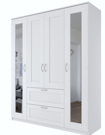 Шкаф четырехдверный Сириус с 2 зеркалами и 2 ящиками белый в Вьюнах - vyuny.mebel54.com | фото