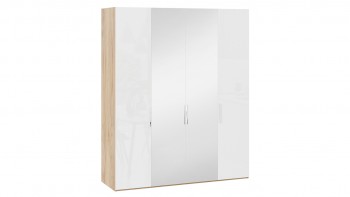 Шкаф комбинированный с 2 глухими и 2 зеркальными дверями «Эмбер» Яблоня Беллуно/Белый глянец в Вьюнах - vyuny.mebel54.com | фото