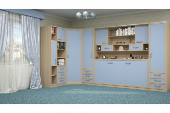 Шкаф-кровать детская в синих тонах в Вьюнах - vyuny.mebel54.com | фото