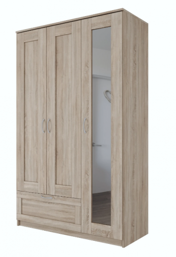 Шкаф трехдверный Сириус с зеркалом и 1 ящиком дуб сонома в Вьюнах - vyuny.mebel54.com | фото