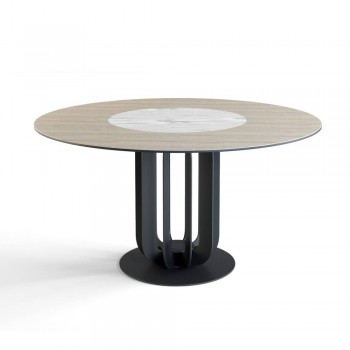Стол круглый Rotor (160), шпон + керамика светлая в Вьюнах - vyuny.mebel54.com | фото